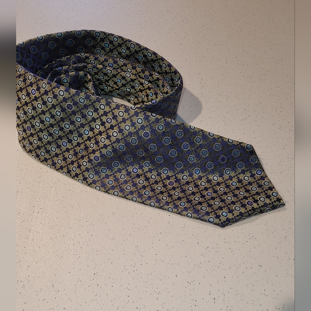 Hand Made Blue and Gold Silk Patterned Tie, Ben Sherman